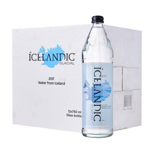 Icelandic Natural Mineral Water Glass - 12x750ml bottled in premium glass, offering pure hydration sourced from Icelandic natural springs