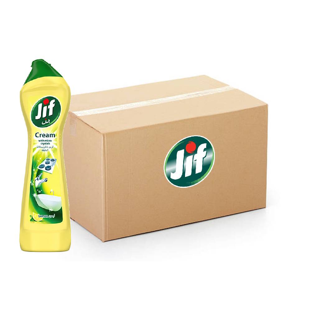 Jif Cream Cleaner Lemon – 16x500ml bottles of powerful lemon-scented surface cleaner for tough stain removal
