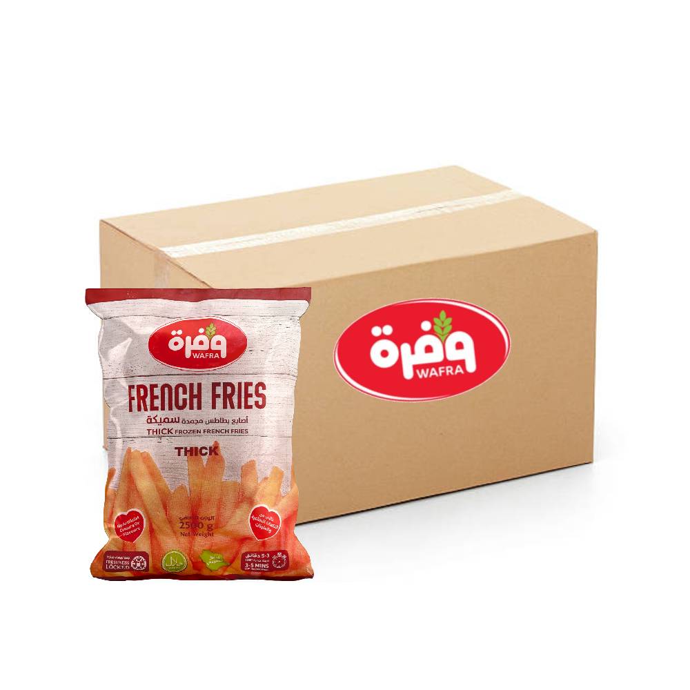 Wafra Thick Frozen French Fries 10x10mm - 4x2.5Kg, Wafrah, Premium Fries, Snacks, Frozen Food, Crunchy, Thick Fries, Bulk items, Catering, Wholesaler, Price, Appetizer