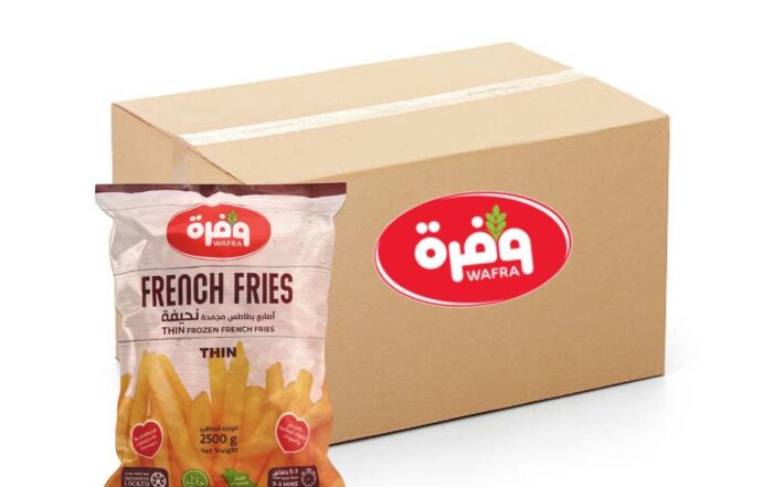 Wafra Thin Frozen French Fries 7x7mm - 4x2.5Kg, Wafrah, Premium Fries, Potato Fries, Frozen Food, Bulk items, Catering, Wholesaler, Price, Crispy Fries