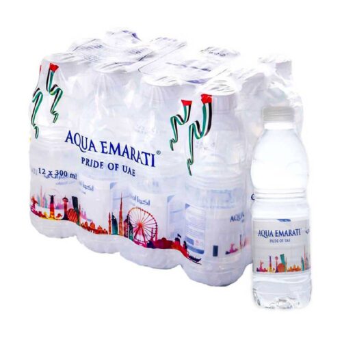 Aqua Emarati Bottled Drinking Water - 12x300ml pack of pure, refreshing water in compact bottles ideal for travel, office, or everyday hydration.
