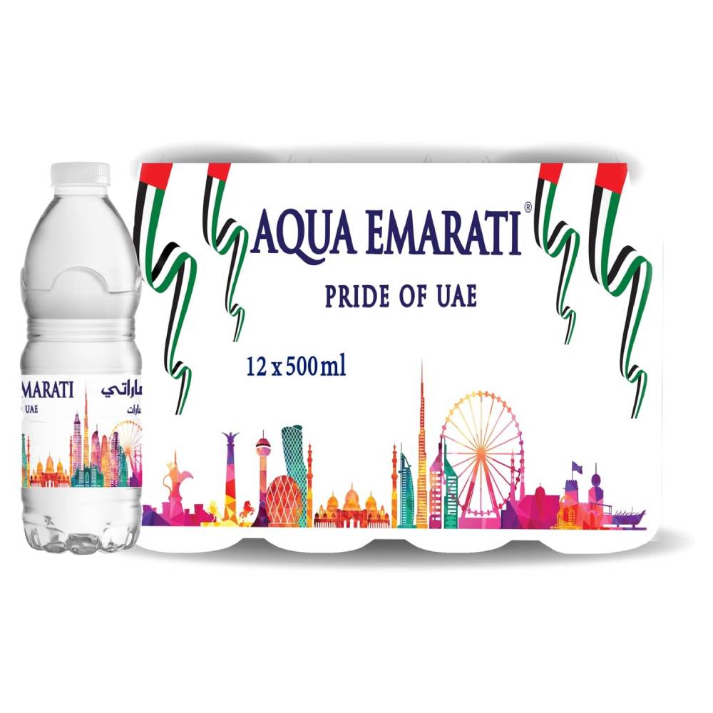 Aqua Emarati Bottled Drinking Water - 12x500ml pack of clean, refreshing water in medium-size bottles, perfect for daily hydration and on-the-go use.