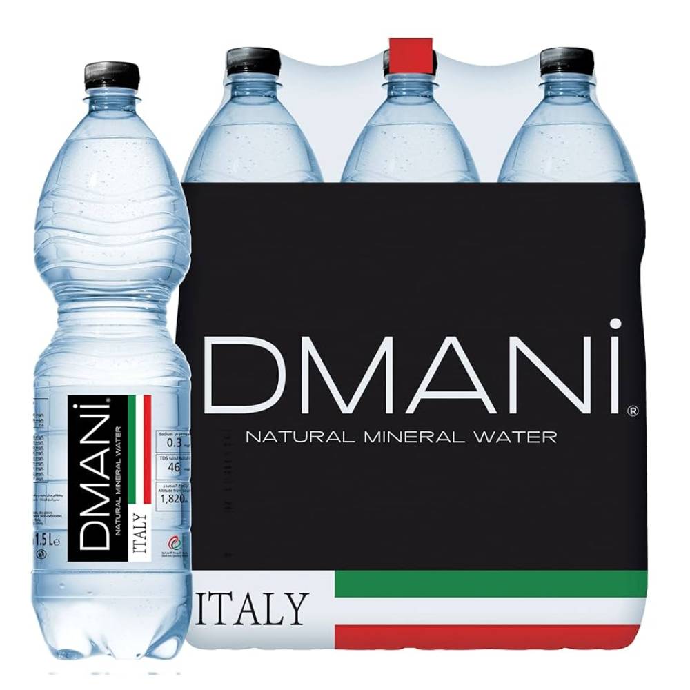 Dmani Natural Mineral Water - 6x6x1.5ltr pack of large, pure mineral water bottles, perfect for family use, offices, and events.