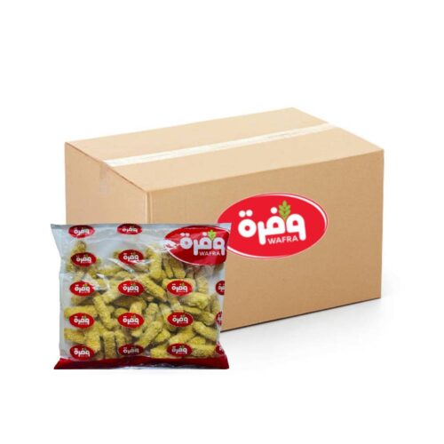 Wafra Chicken Fingers - 10x1kg pack of crispy breaded chicken tenders, perfect for quick meals or food service menus.