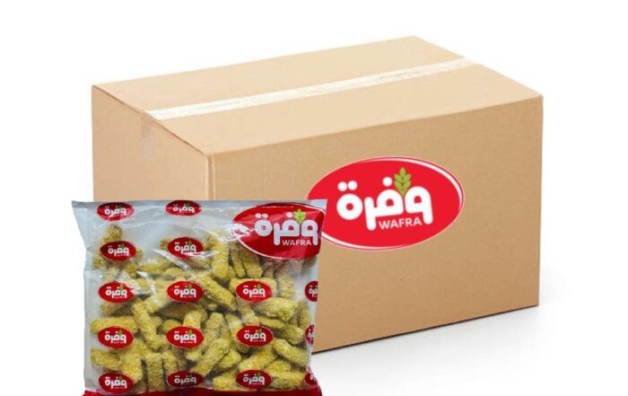Wafra Chicken Fingers - 10x1kg pack of crispy breaded chicken tenders, perfect for quick meals or food service menus.