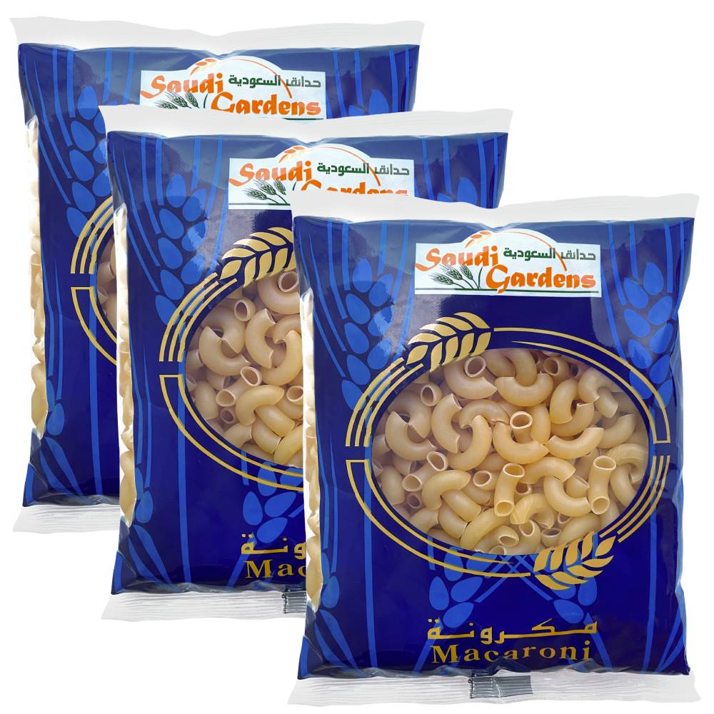 Saudi Gardens Macaroni Cornetto No.16 Pack of 3 - 3x6x400g premium smooth cornetto pasta for al dente cooking